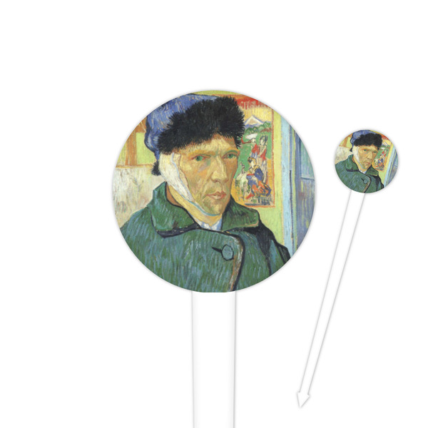 Custom Van Gogh's Self Portrait with Bandaged Ear 4" Round Plastic Food Picks - White - Double Sided