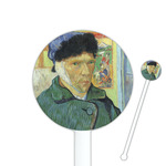 Van Gogh's Self Portrait with Bandaged Ear 5.5" Round Plastic Stir Sticks - White - Double Sided