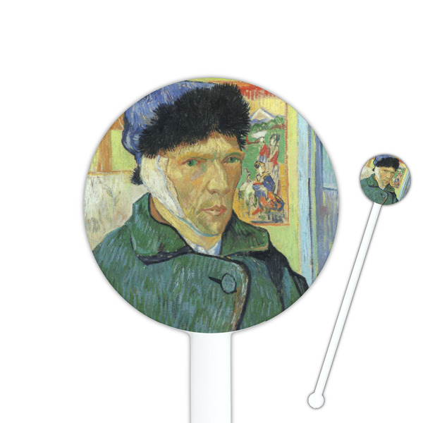 Custom Van Gogh's Self Portrait with Bandaged Ear 5.5" Round Plastic Stir Sticks - White - Single Sided