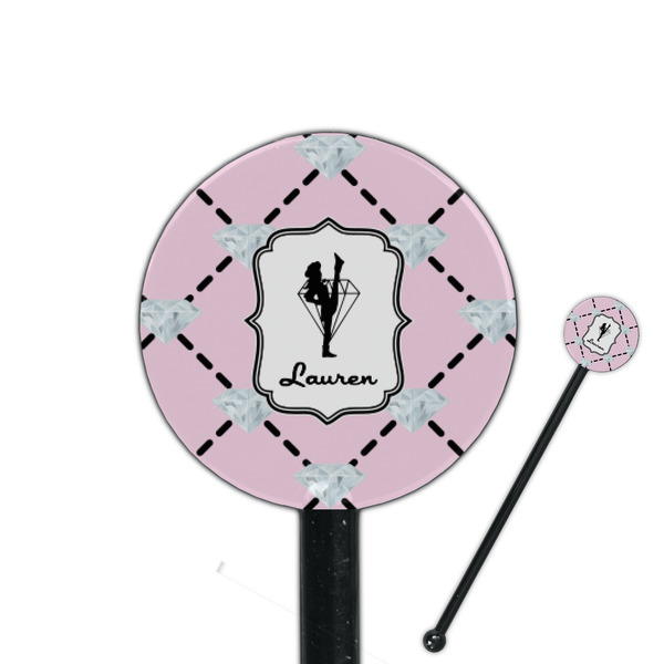 Custom Diamond Dancers 5.5" Round Plastic Stir Sticks - Black - Double Sided (Personalized)