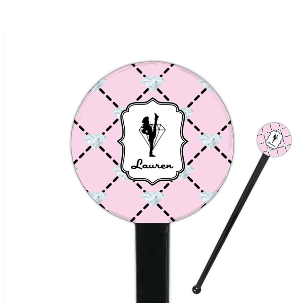 Custom Diamond Dancers 7" Round Plastic Stir Sticks - Black - Double Sided (Personalized)