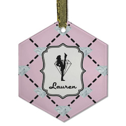 Diamond Dancers Flat Glass Ornament - Hexagon w/ Name or Text