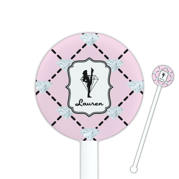 Custom Diamond Dancers 5.5" Round Plastic Stir Sticks - White - Double Sided (Personalized)