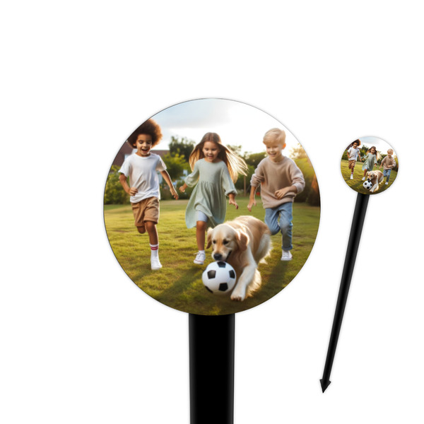 Custom Photo 4" Round Plastic Food Picks - Black - Single-Sided