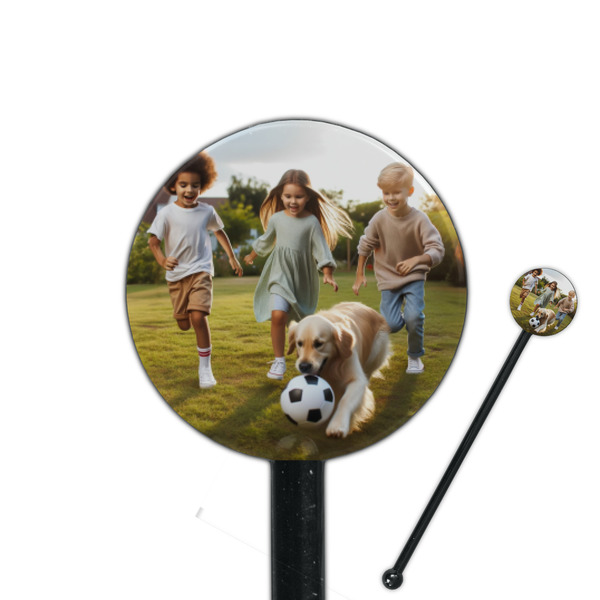 Custom Photo 5.5" Round Plastic Stir Sticks - Black - Single-Sided