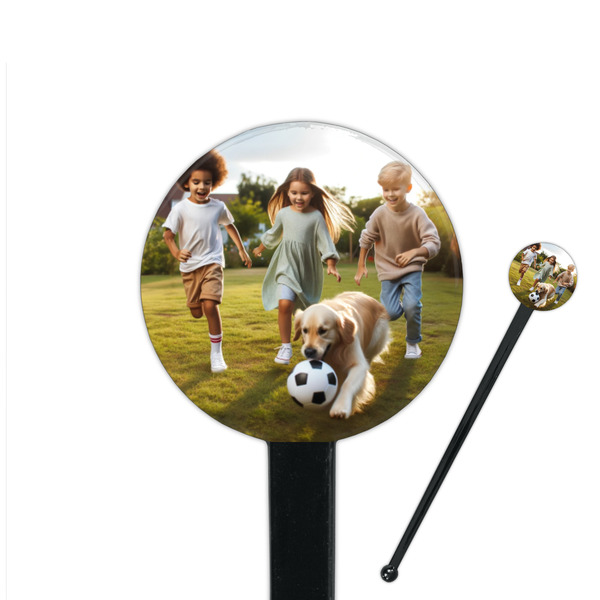 Custom Photo 7" Round Plastic Stir Sticks - Black - Double-Sided