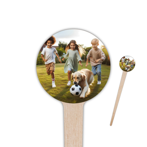 Custom Photo 4" Round Wooden Food Picks - Single-Sided