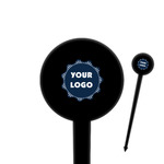 Logo 4" Round Plastic Food Picks - Black - Single-Sided