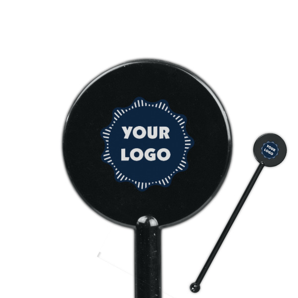 Custom Logo 5.5" Round Plastic Stir Sticks - Black - Double-Sided