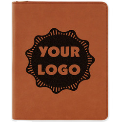 Logo Leatherette Zipper Portfolio with Notepad - Double-Sided