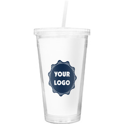 Logo Double Wall Tumbler with Straw