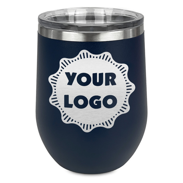 Custom Logo Stemless Stainless Steel Wine Tumbler - Navy - Double-Sided