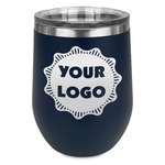 Logo Stemless Stainless Steel Wine Tumbler - Navy - Single-Sided