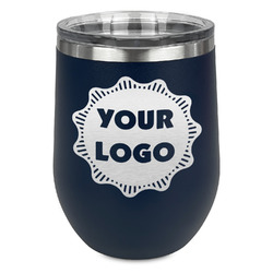 Logo Stemless Stainless Steel Wine Tumbler - Navy - Single-Sided