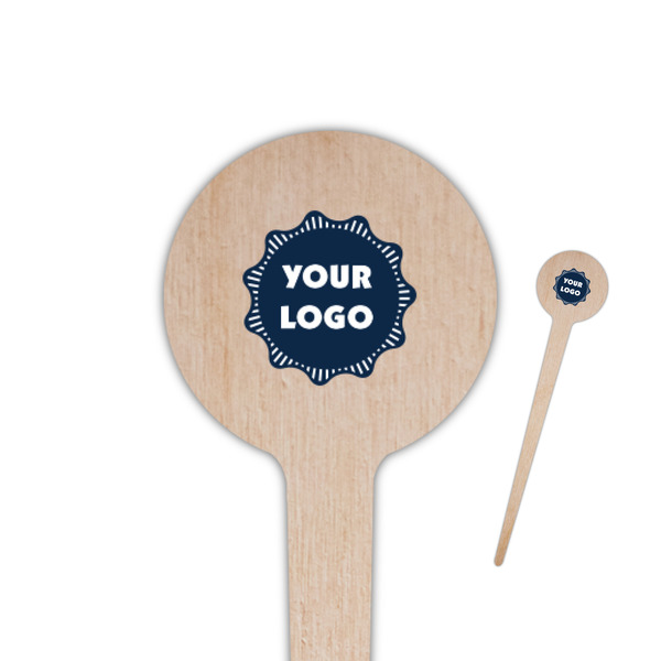 Custom Logo 4" Round Wooden Food Picks - Double-Sided