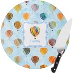 Watercolor Hot Air Balloons Round Glass Cutting Board - Small (Personalized)