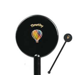 Watercolor Hot Air Balloons 5.5" Round Plastic Stir Sticks - Black - Single Sided (Personalized)