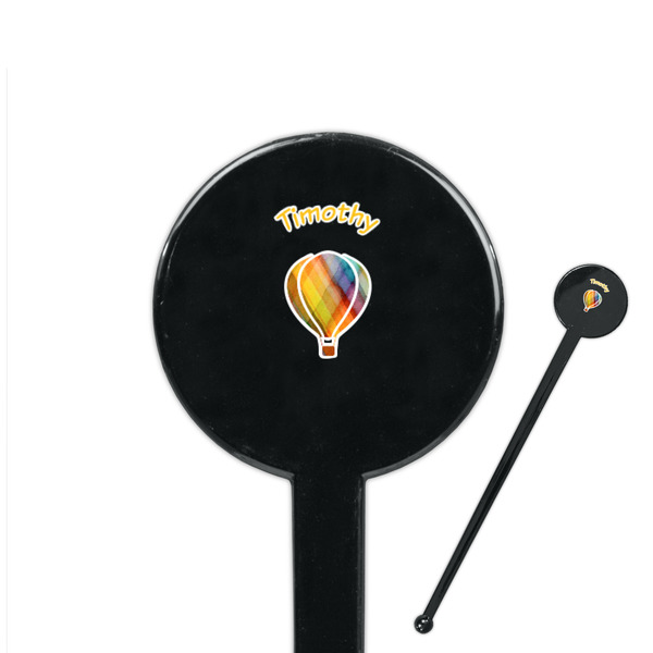 Custom Watercolor Hot Air Balloons 7" Round Plastic Stir Sticks - Black - Single Sided (Personalized)