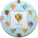 Watercolor Hot Air Balloons Round Ceramic Ornament w/ Name or Text