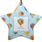 Watercolor Hot Air Balloons Star Ceramic Ornament w/ Name or Text