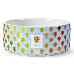 Watercolor Hot Air Balloons Ceramic Dog Bowl - Medium (Personalized)