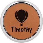 Watercolor Hot Air Balloons Leatherette Round Coaster w/ Silver Edge (Personalized)