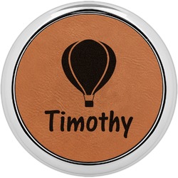 Watercolor Hot Air Balloons Leatherette Round Coaster w/ Silver Edge (Personalized)