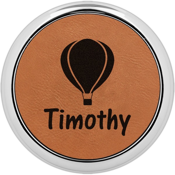 Custom Watercolor Hot Air Balloons Leatherette Round Coaster w/ Silver Edge (Personalized)