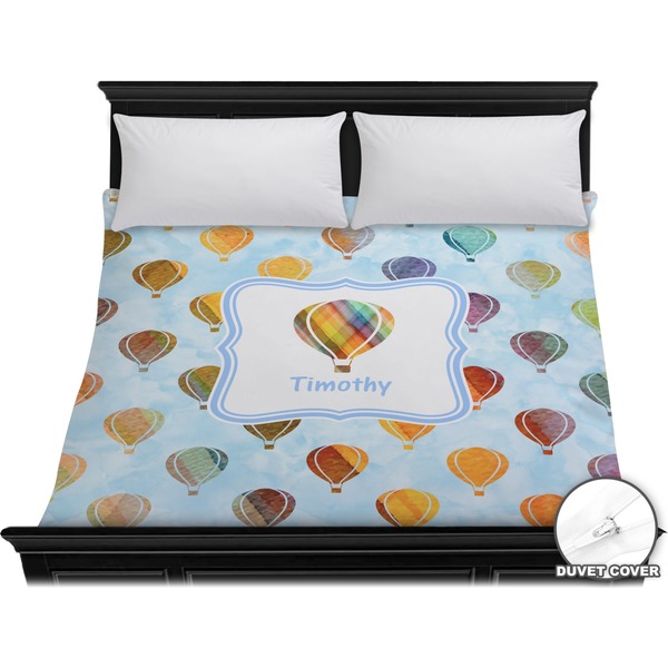 Custom Watercolor Hot Air Balloons Duvet Cover - King (Personalized)