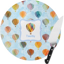 Watercolor Hot Air Balloons Round Glass Cutting Board - Medium (Personalized)
