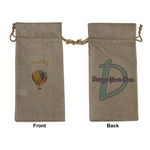 Watercolor Hot Air Balloons Large Burlap Gift Bag - Front & Back (Personalized)