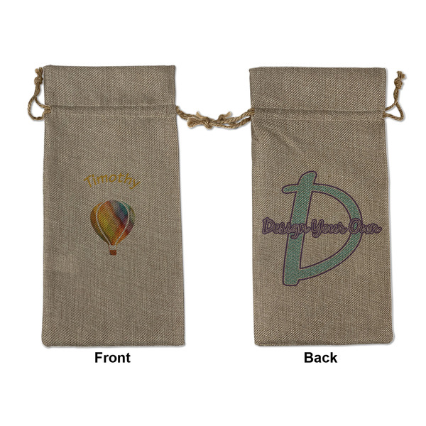 Custom Watercolor Hot Air Balloons Large Burlap Gift Bag - Front & Back (Personalized)