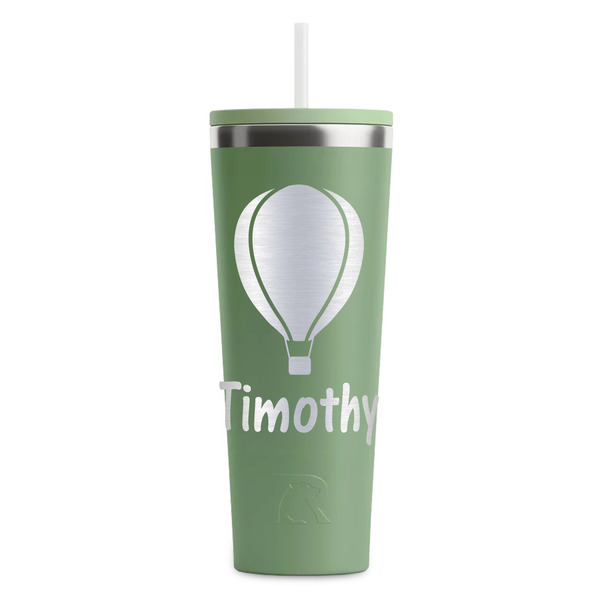 Custom Watercolor Hot Air Balloons RTIC Everyday Tumbler with Straw - 28oz - Light Green - Double-Sided (Personalized)