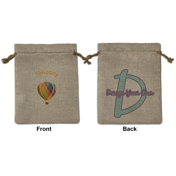 Custom Watercolor Hot Air Balloons Medium Burlap Gift Bag - Front & Back (Personalized)