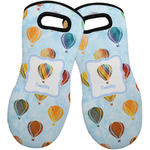 Watercolor Hot Air Balloons Neoprene Oven Mitts - Set of 2 w/ Name or Text