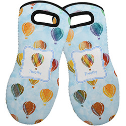 Watercolor Hot Air Balloons Neoprene Oven Mitts - Set of 2 w/ Name or Text