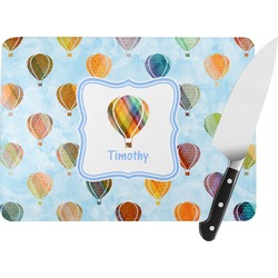 Watercolor Hot Air Balloons Rectangular Glass Cutting Board - Large - 15.25"x11.25" w/ Name or Text