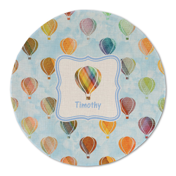 Custom Watercolor Hot Air Balloons Round Linen Placemat - Single Sided (Personalized)