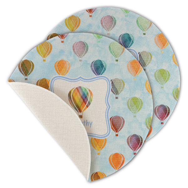 Custom Watercolor Hot Air Balloons Round Linen Placemat - Single Sided - Set of 4 (Personalized)