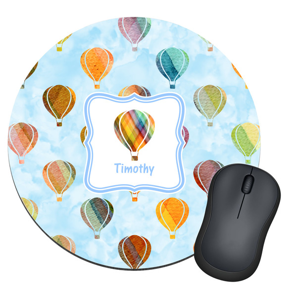 Custom Watercolor Hot Air Balloons Round Mouse Pad (Personalized)