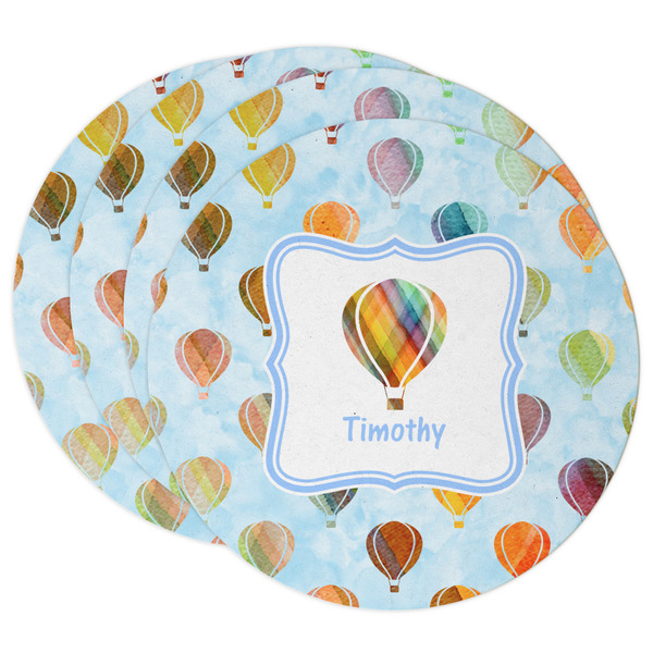 Custom Watercolor Hot Air Balloons Round Paper Coasters w/ Name or Text