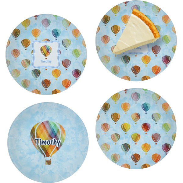 Custom Watercolor Hot Air Balloons Set of 4 Glass Appetizer / Dessert Plate 8" (Personalized)