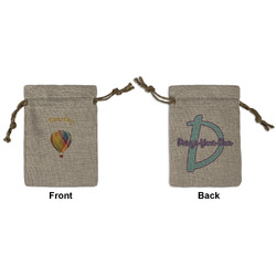 Watercolor Hot Air Balloons Small Burlap Gift Bag - Front & Back (Personalized)