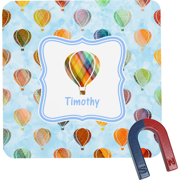 Custom Watercolor Hot Air Balloons Square Fridge Magnet (Personalized)