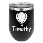 Watercolor Hot Air Balloons Stemless Stainless Steel Wine Tumbler - Black - Single Sided (Personalized)