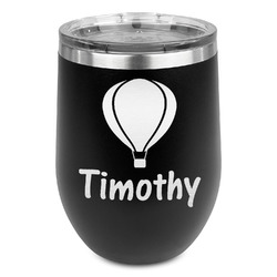Watercolor Hot Air Balloons Stemless Stainless Steel Wine Tumbler - Black - Single Sided (Personalized)