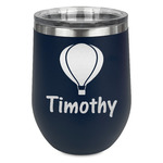 Watercolor Hot Air Balloons Stemless Stainless Steel Wine Tumbler - Navy - Double Sided (Personalized)