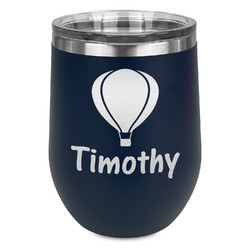 Watercolor Hot Air Balloons Stemless Stainless Steel Wine Tumbler - Navy - Single Sided (Personalized)
