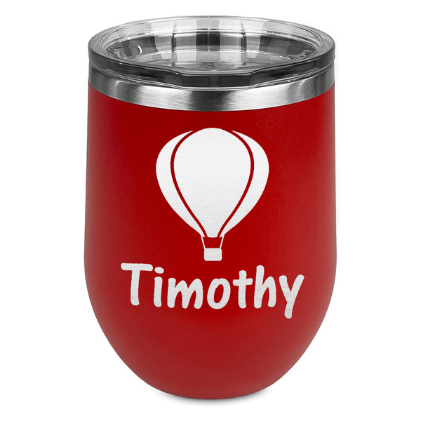 Custom Watercolor Hot Air Balloons Stemless Stainless Steel Wine Tumbler - Red - Double Sided (Personalized)