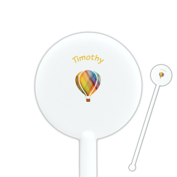 Custom Watercolor Hot Air Balloons 5.5" Round Plastic Stir Sticks - White - Double Sided (Personalized)